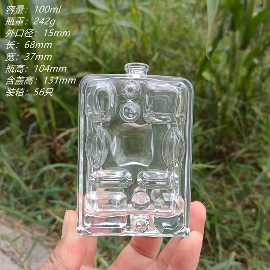 Флакон для духов с резьбой, точечный кристалл, белый материал, стекло, 100 мл, плоский квадратный флакон с резным креплением, флакон для духов